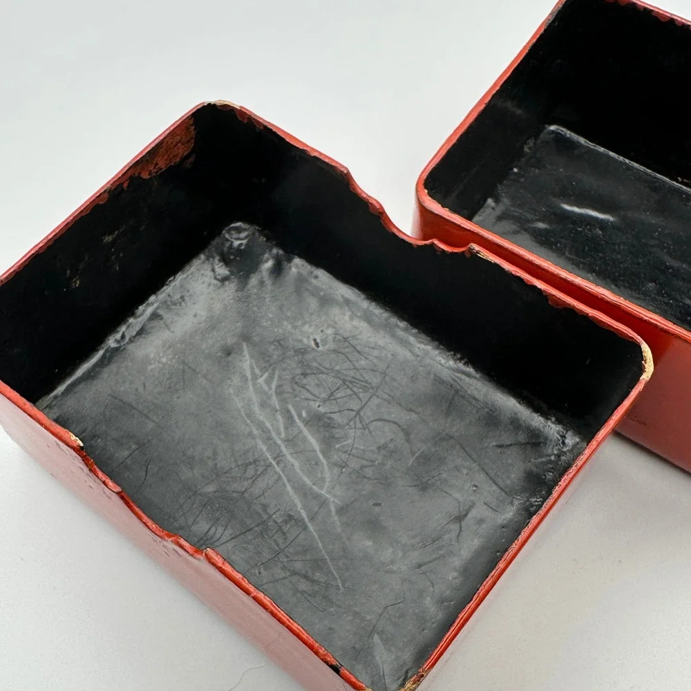Vintage Red Lacquer Trinket Box‎ Floral Bird Oriental Design Gift Box Jewelry